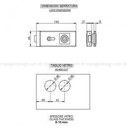 Serratura per porta in vetro foro maniglia con nottolino WC SER010WC 2