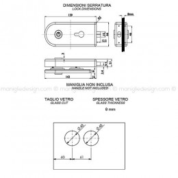 Serratura magnetica per porta in vetro foro maniglia SER014FM 2