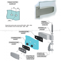 Cerniera per porta in vetro orizzontale con supporto CER101SUC 2