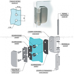 Cerniera per porta in vetro orizzontale con supporto CER204SUC 2