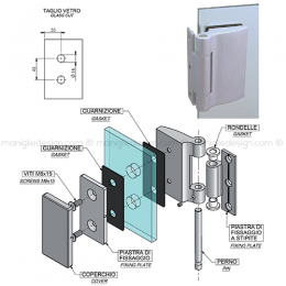Cerniera per porta in vetro orizzontale con supporto CER206SUC 2
