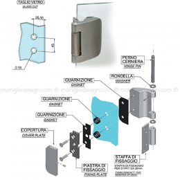 Cerniera per porta in vetro orizzontale con supporto CER209SUC 2