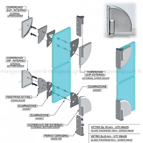 Cerniera a pavimento per porta in vetro destra CER301CDX