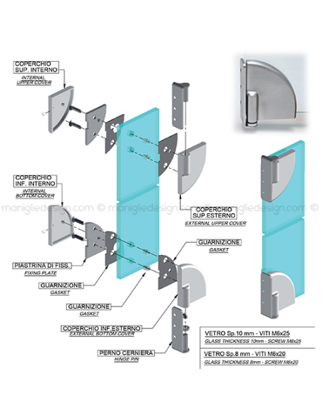 Cerniera a pavimento per porta in vetro destra CER301CDX