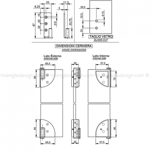 Cerniera a pavimento per porta in vetro destra CER301CDX
