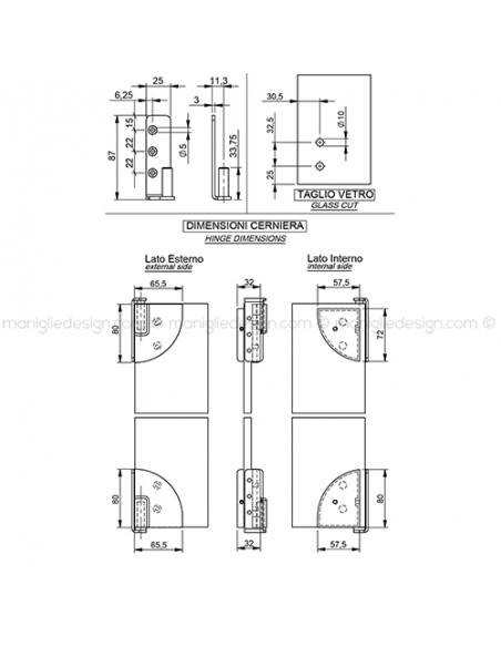 Cerniera a pavimento per porta in vetro destra CER301CDX