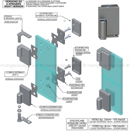 Cerniera reversibile a pavimento per porta in vetro CER304C con piastrina inferiore 2