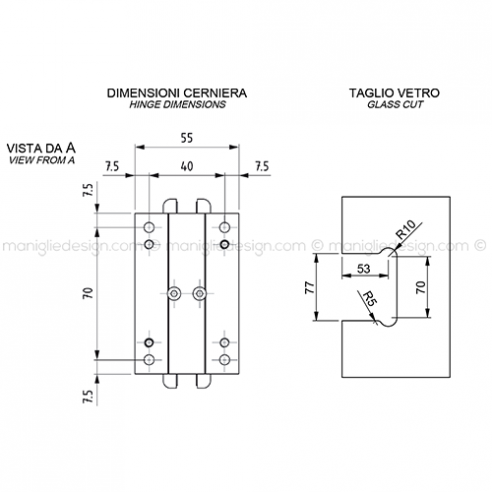 Cerniera automatica per porta in vetro apertura 0+90-90 CER401S