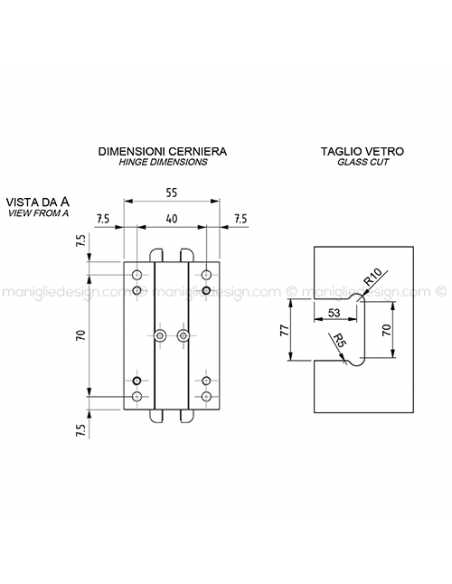 Cerniera automatica per porta in vetro apertura 0+90-90 CER401S