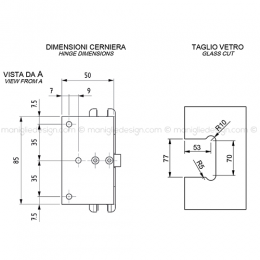 Cerniera automatica con aletta spostata per porta in vetro apertura 0+90-90 CER402S 2