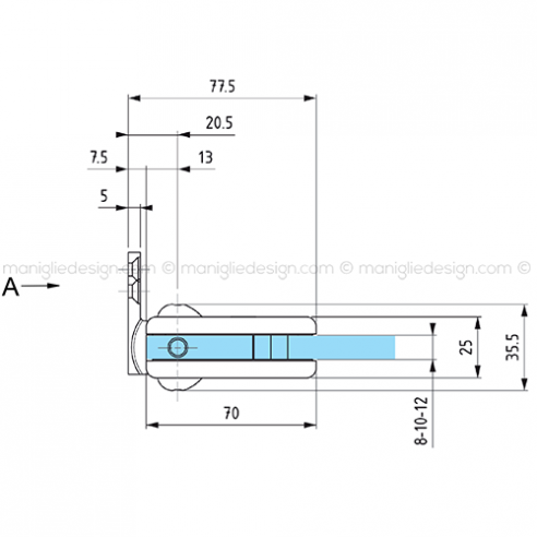 Cerniera automatica con aletta spostata per porta in vetro apertura 0+90-90 CER402S