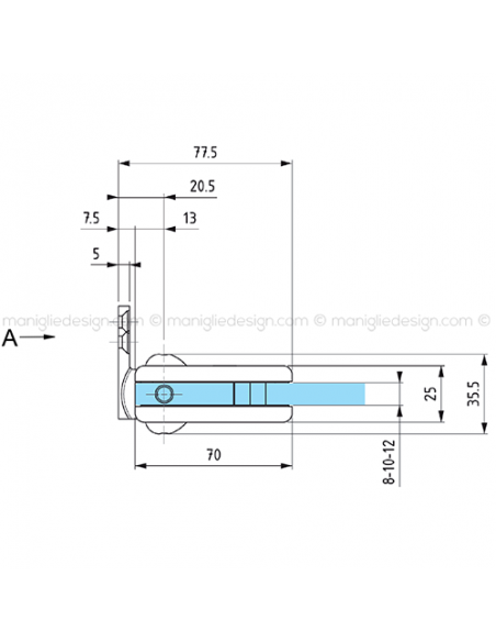 Cerniera automatica con aletta spostata per porta in vetro apertura 0+90-90 CER402S
