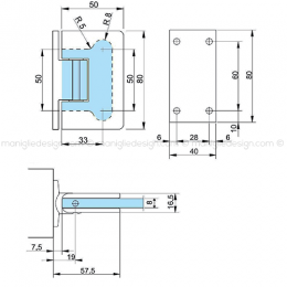Cerniera a scatto per box doccia in vetro stop a 0+90-90 CER404S 2