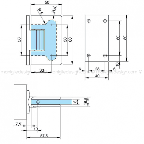 Cerniera a scatto per box doccia in vetro stop a 0+90-90 CER404S