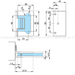 Cerniera a scatto per box doccia in vetro con aletta spostata stop a 0+90-90 CER405S 2