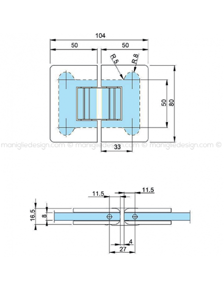 Cerniera a scatto per box doccia vetro-vetro 180° stop a 0+90-90 CER406S