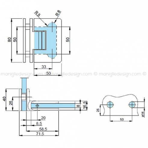 Cerniera a scatto per box doccia vetro-vetro 90° stop a 0+90-90 CER407S