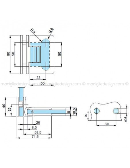 Cerniera a scatto per box doccia vetro-vetro 90° stop a 0+90-90 CER407S
