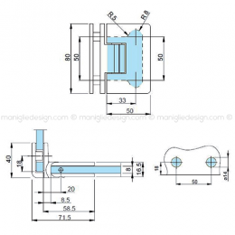 Cerniera a scatto per box doccia vetro-vetro 90° stop a 0+90-90 CER408S 2