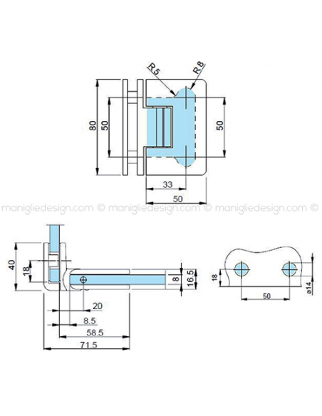Cerniera a scatto per box doccia vetro-vetro 90° stop a 0+90-90 CER408S