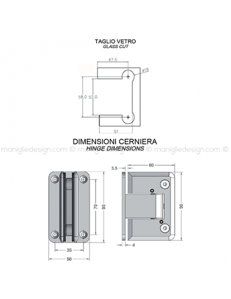 Cerniera automatica per porta in vetro apertura 0+90-90 CER417S