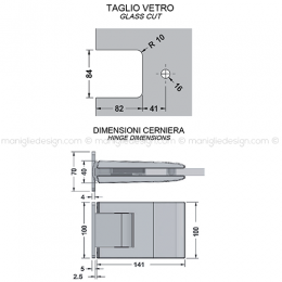 Cerniera idraulica per porta in vetro apertura 0+90-90 CER421S 2