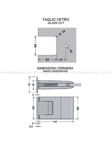 Cerniera idraulica per porta in vetro apertura 0+90-90 CER421S