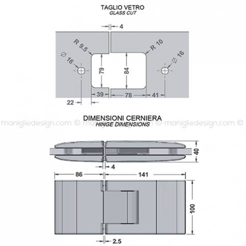 Cerniera idraulica vetro-vetro apertura 0-90+90 CER424S