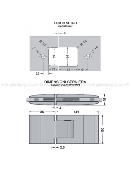 Cerniera idraulica vetro-vetro apertura 0-90+90 CER424S