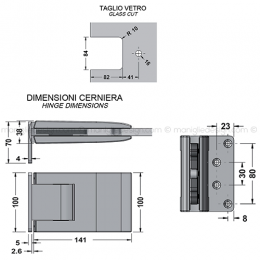 Cerniera idraulica per porta in vetro con aletta spostata apertura 0+90-90 CER425S 2