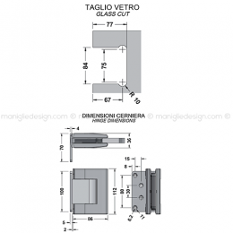 Cerniera idraulica per porta in vetro con aletta spostata apertura 0+90-90 CER431S leggera 2