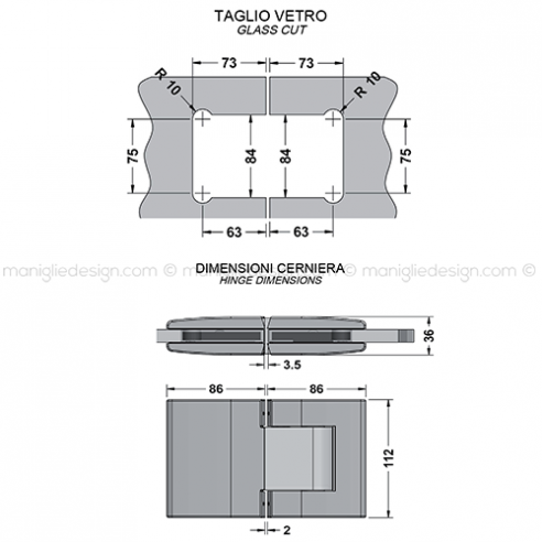 Cerniera idraulica vetro-vetro apertura 0-90+90 CER428S
