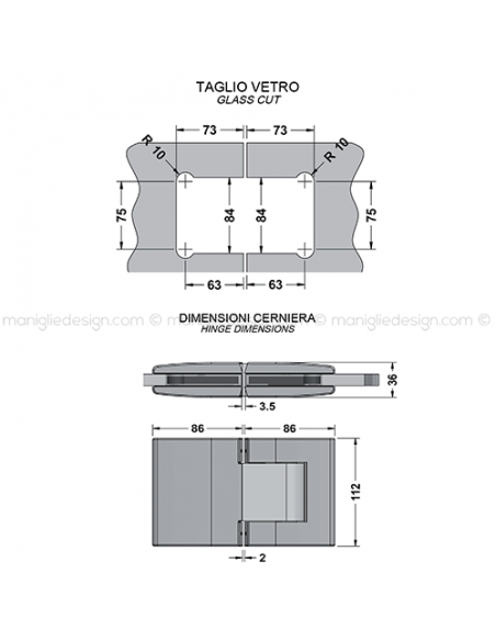 Cerniera idraulica vetro-vetro apertura 0-90+90 CER428S
