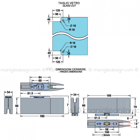 Cerniera idraulica a pavimento per porta in vetro apertura 0+90-90 CER429C
