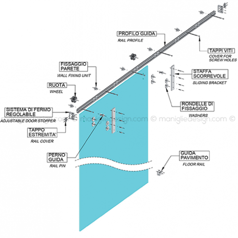 Sistema scorrevole per porta in vetro SCO102V1