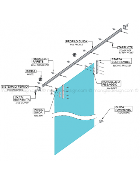 Sistema scorrevole per porta in vetro SCO103V1