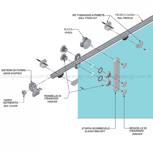 Sistema scorrevole ammortizzato per porta in vetro SCO112V1