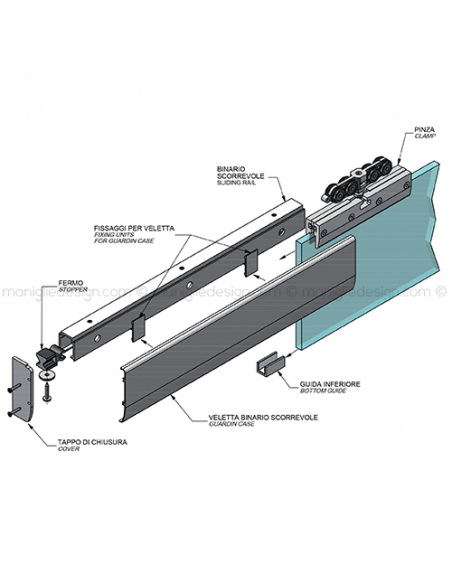 Scorrevole per porta in vetro con veletta fissaggio a parete SCO201V1P