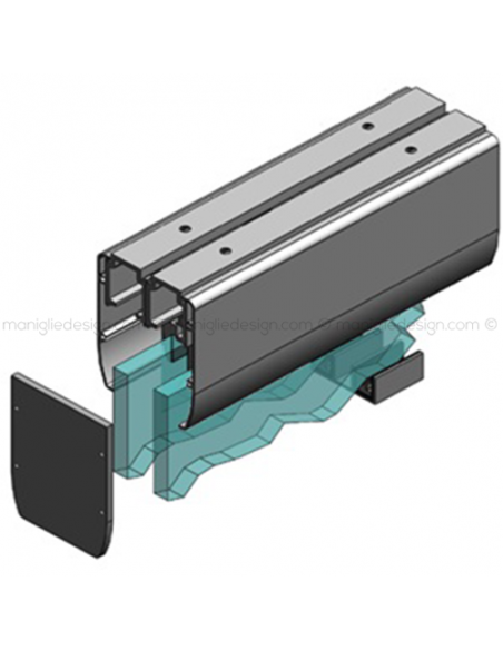 Scorrevole porta in vetro 2 ante con veletta fissaggio a soffitto SCO201V7S