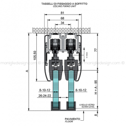 Scorrevole porta in vetro 2 ante con veletta fissaggio a soffitto SCO201V7S 2