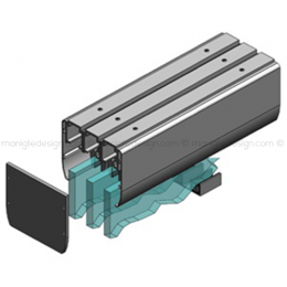 Scorrevole porta in vetro 3 ante con veletta fissaggio a soffitto SCO201V8S