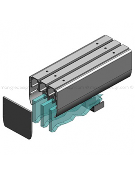 Scorrevole porta in vetro 3 ante con veletta fissaggio a soffitto SCO201V8S