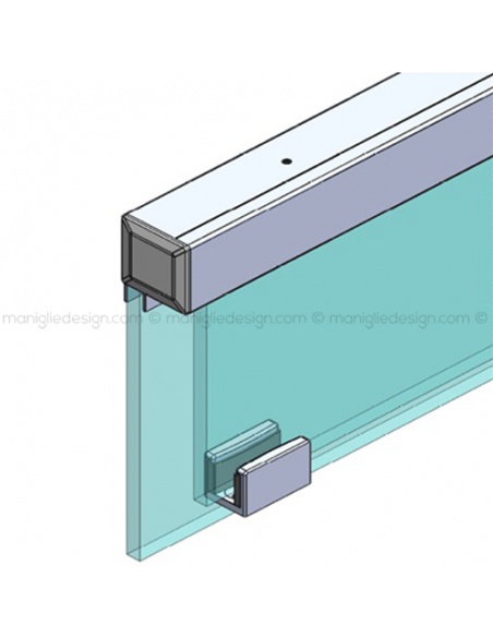 Scorrevole per vetro con veletta minimale fissaggio a parete e soffitto con vetro fisso SCO206V