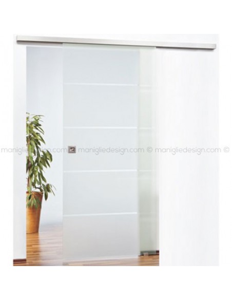 Scorrevole per vetro con veletta minimale e ammortizzatore fissaggio a parete e soffitto SCO210V1