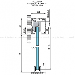 Scorrevole per vetro con veletta minimale e ammortizzatore fissaggio a parete e soffitto SCO210V1 2