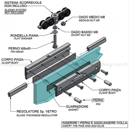 Pinza per vetro con guida a pavimento spessore 8-10-12 mm PIN003K1 2