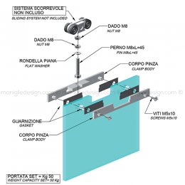 Pinza per vetro con guida a pavimento spessore 8 mm PIN002K1 2
