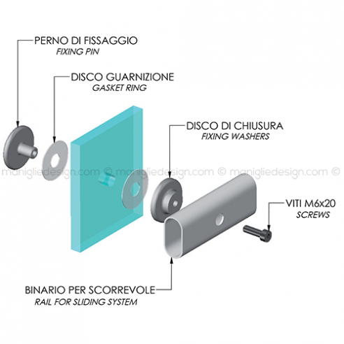 Kit fissaggio scorrevole su parete di vetro ACV003