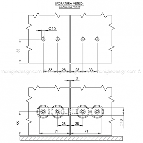 Assieme fermo inferiore porte scorrevoli in vetro ACV004