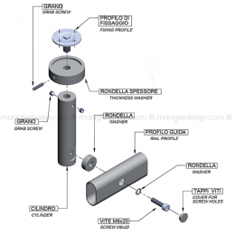 Kit per fissaggio a soffitto porta scorrevole in vetro ACV005 2